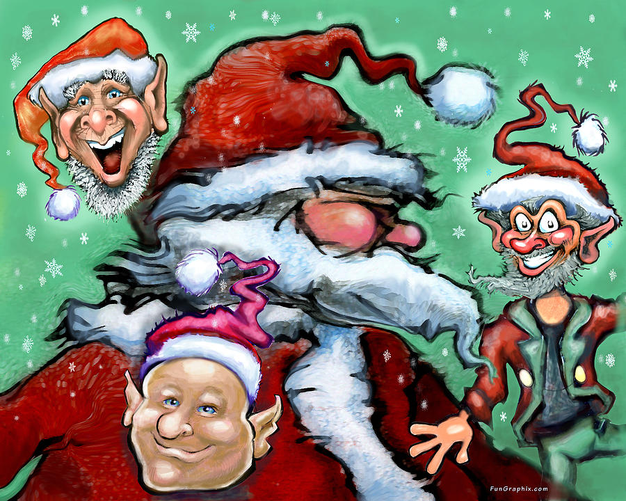 Santa and Elves Digital Art by Kevin Middleton