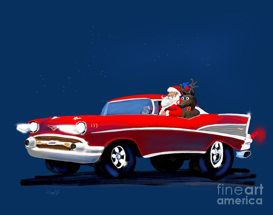 Santa and his 57 Chevy Digital Art by Doug Gist