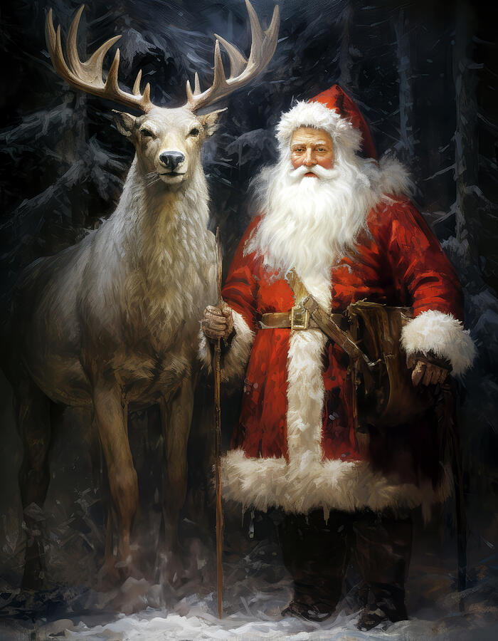 Santa And His Reindeer Painting by Ray Powers Santa And His Reindeer Painting by Ray Powers
