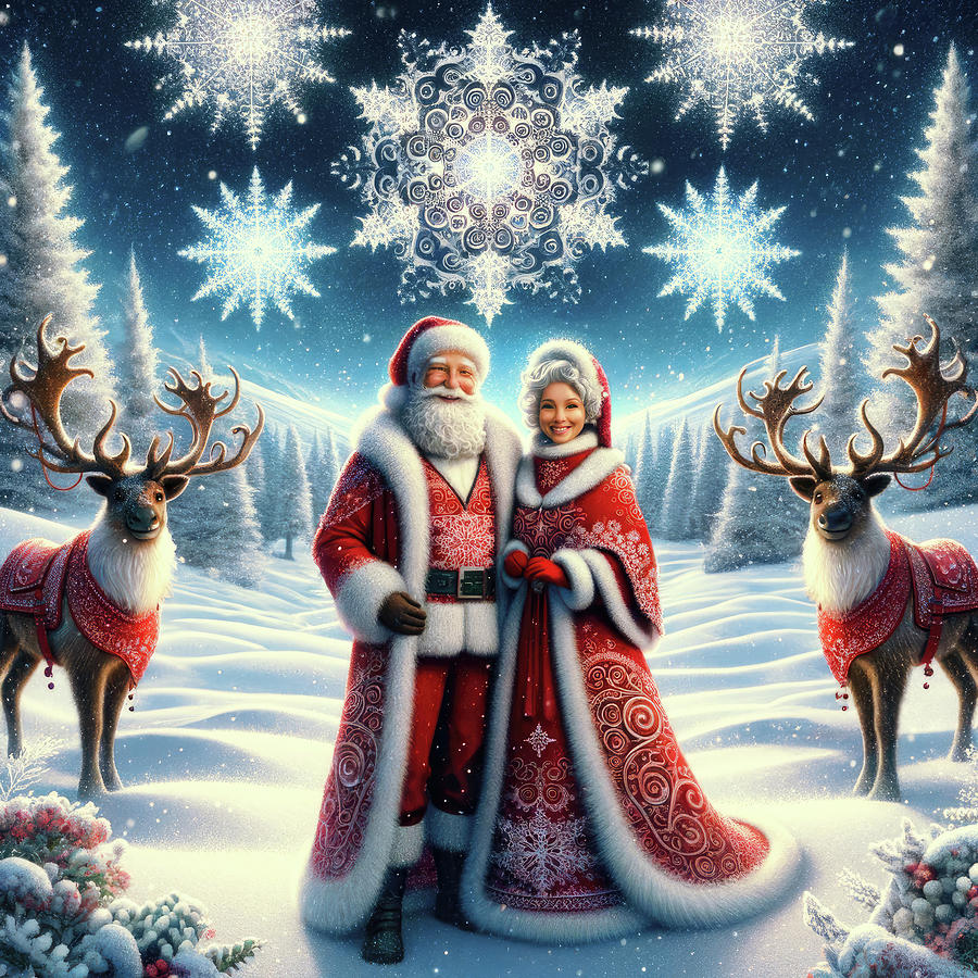 Santa and Mrs Clause in the Reindeers Glade Digital Art by Bill and Linda Tiepelman