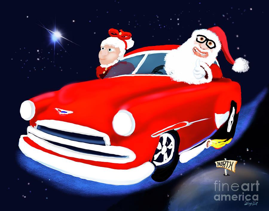 Santa and Mrs in a 51 Chevy Digital Art by Doug Gist