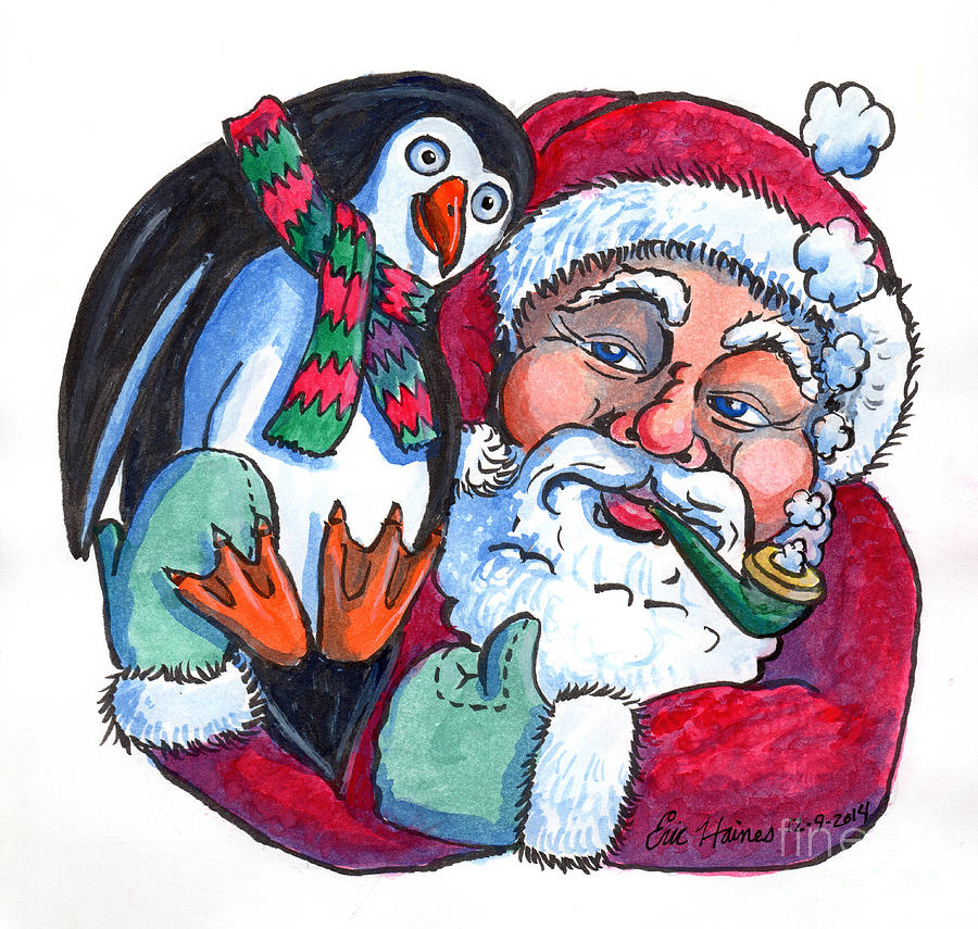 Santa and Penguin Drawing by Eric Haines