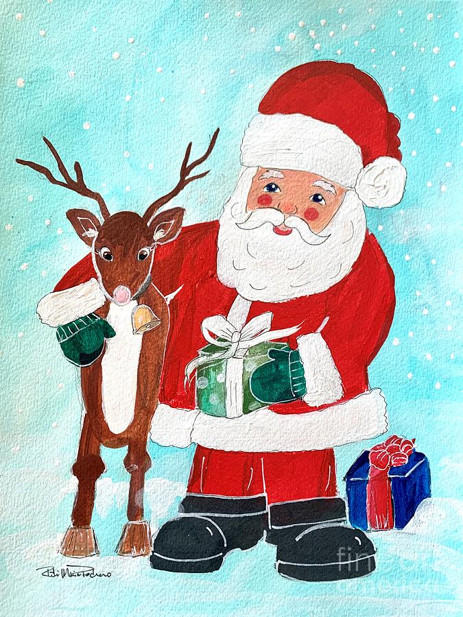 Santa and Reindeer Painting by Robin Pedrero