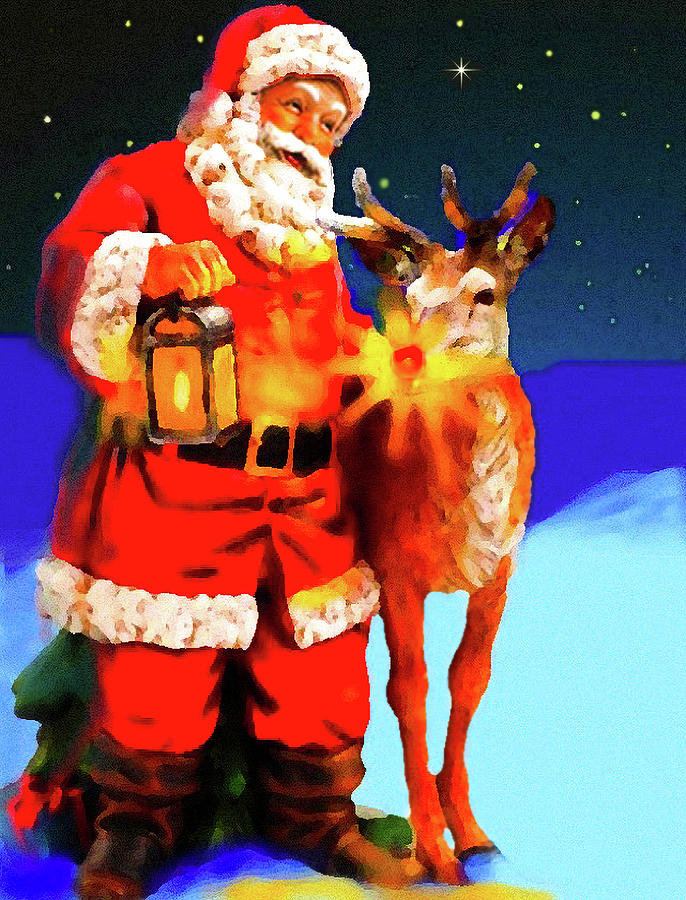 Santa and Rudolf Painting by George Harth