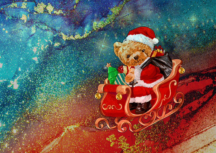 Santa Bear On Sleigh Painting by Miki De Goodaboom