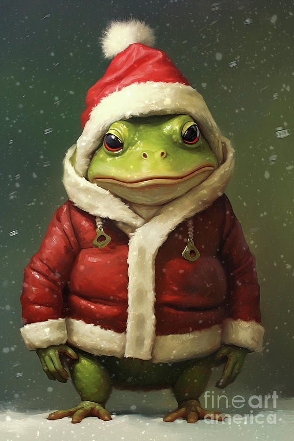 Santa Bullfrog Painting by Tina LeCour