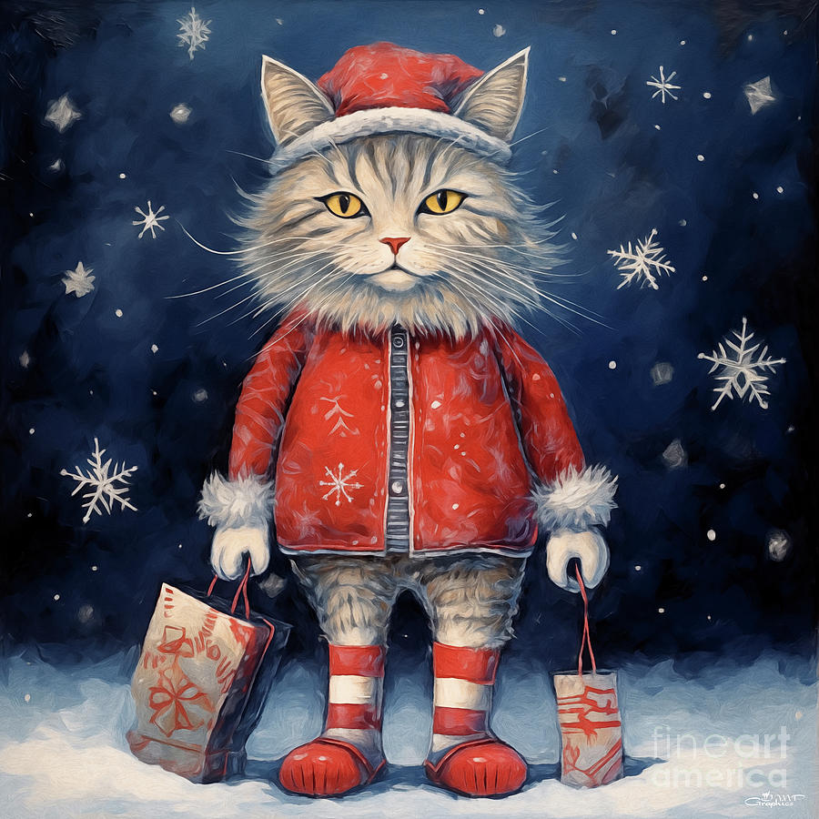 Santa Cat Digital Art by Jutta Maria Pusl