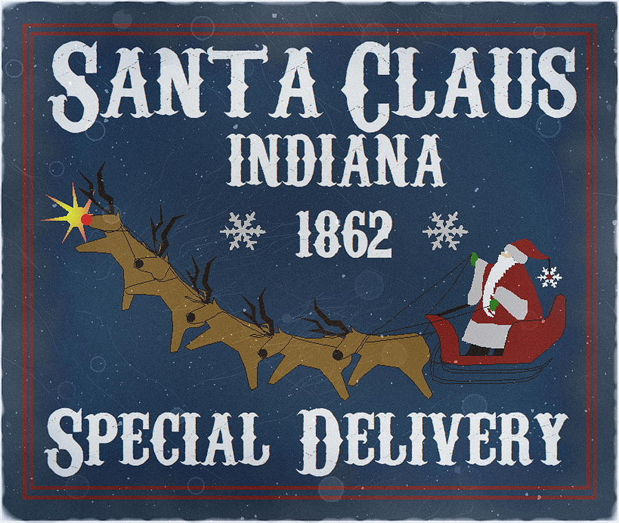 Santa Claus Indiana - 1862 Special Delivery Blue Drawing by Fred Larucci