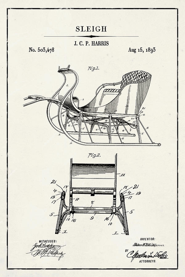 Santa Claus Sleigh Blueprint Patent on Ivory Paper Digital Art by ...