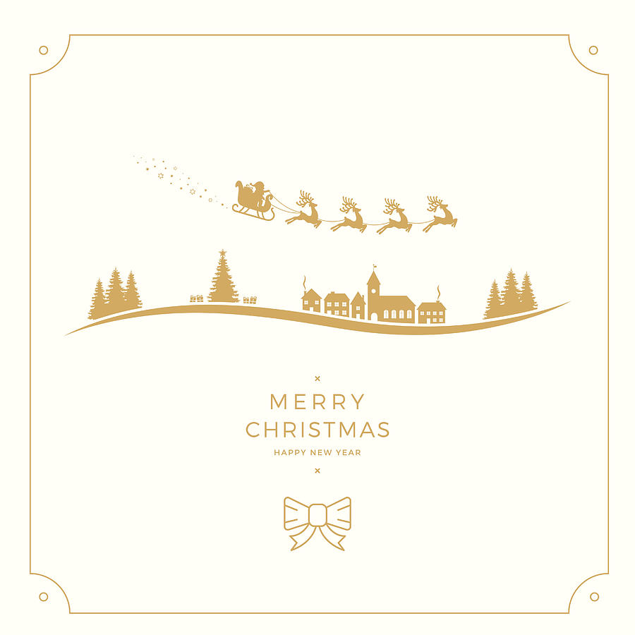 Santa Claus Sleigh Merry Christmas Gold Card Drawing by Graphicgum