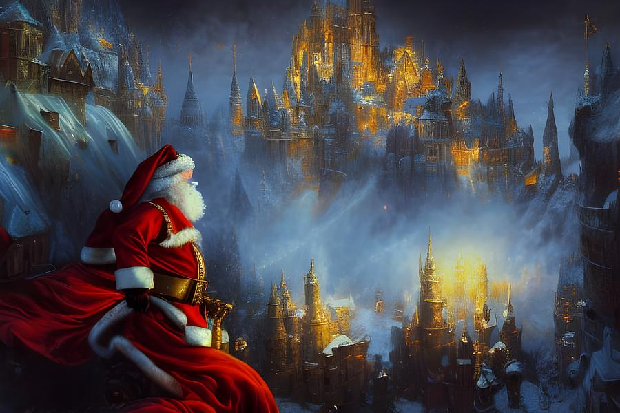 Santa Claus Surveying The City Digital Art by Beverly Read