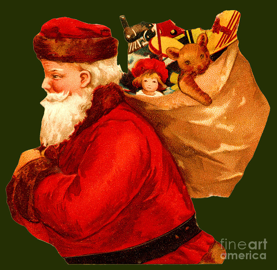 Santa Claus With A Bag Of Toys With Bears And Dolls Painting