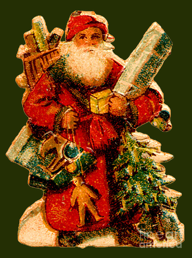 Santa Claus With Christmas Tree And Teddy Bear Painting
