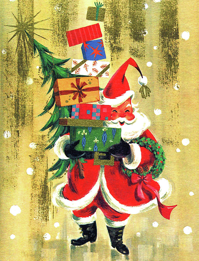 Winter Digital Art - Santa Claus with gifts and Christmas tree by Long Shot