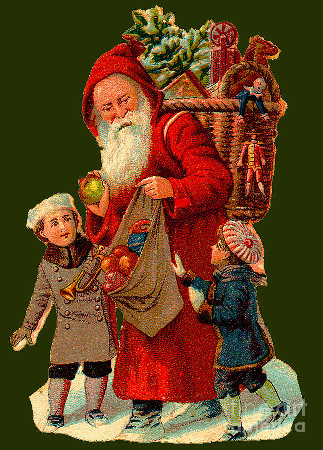 Santa Clause Giving Small Children Gifts Painting