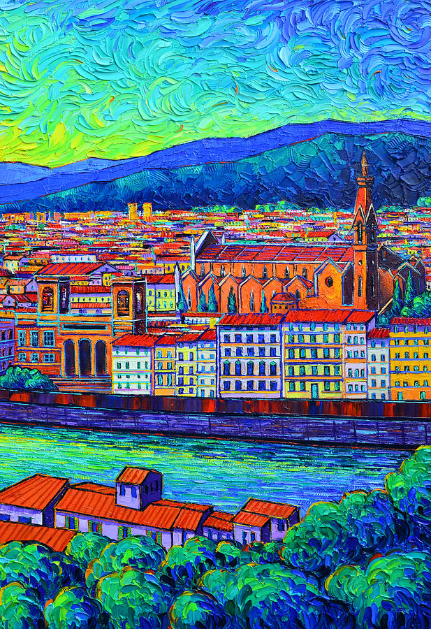 SANTA CROCE FROM PIAZZALE MICHELANGELO FLORENCE ROOFTOPS ITALY commissioned art Ana Maria Edulescu Painting by Ana Maria Edulescu