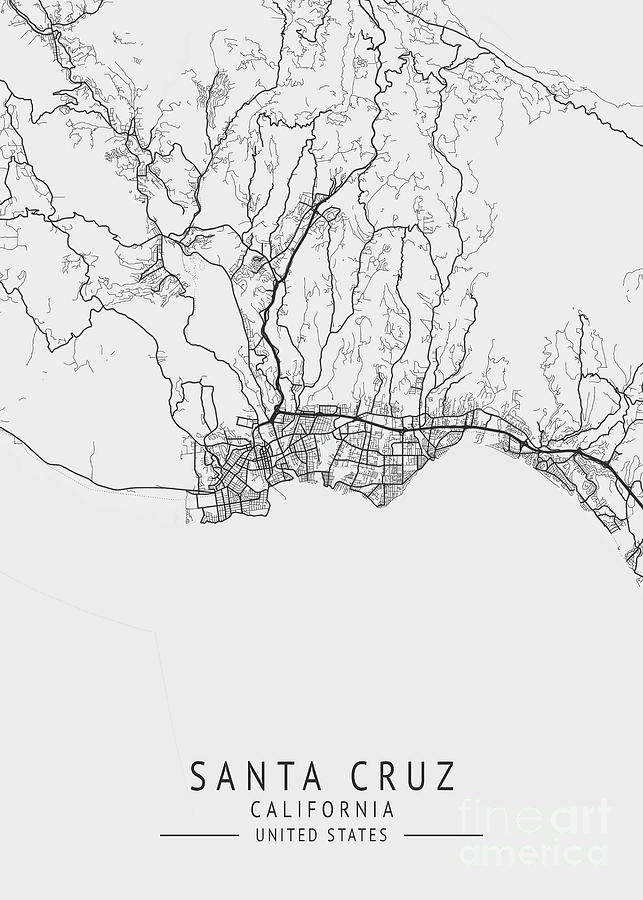 Santa Cruz California Us Gray City Map Digital Art By Tien Stencil Fine Art America 3653