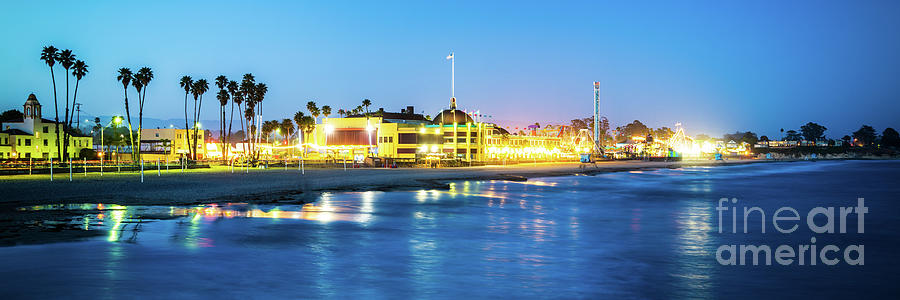 Santa Cruz Beach Boardwalk at Night Panorama Photo Photograph by Paul Velgos