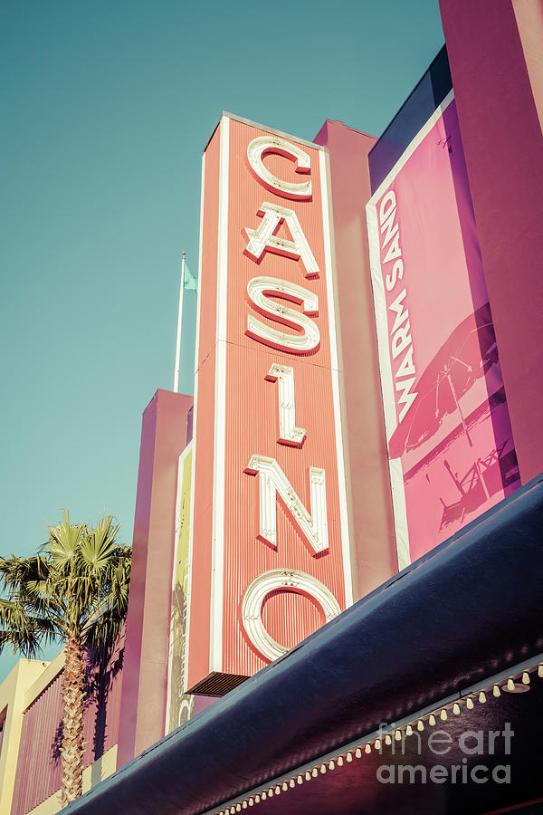 Santa Cruz Beach Boardwalk Casino Sign Retro Photo Photograph by Paul Velgos