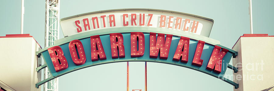 Santa Cruz Beach Boardwalk Sign Retro Panorama Photo Photograph by Paul Velgos