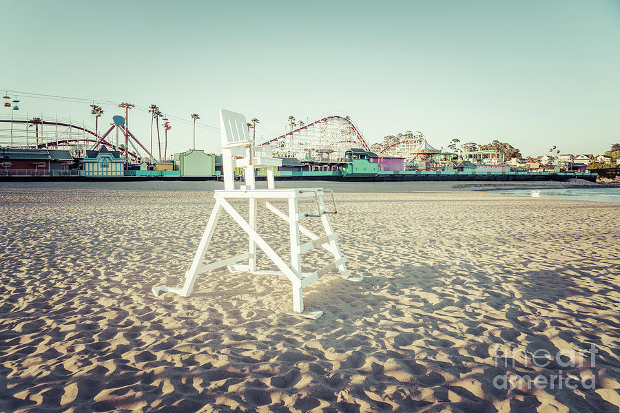 Santa Cruz Beach Lifeguard Chair Retro Photo Photograph by Paul Velgos