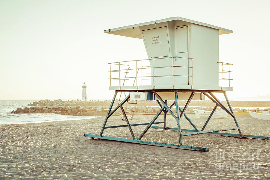 Santa Cruz Beach Lifeguard Stand and Lighthouse Picture Photograph by Paul Velgos