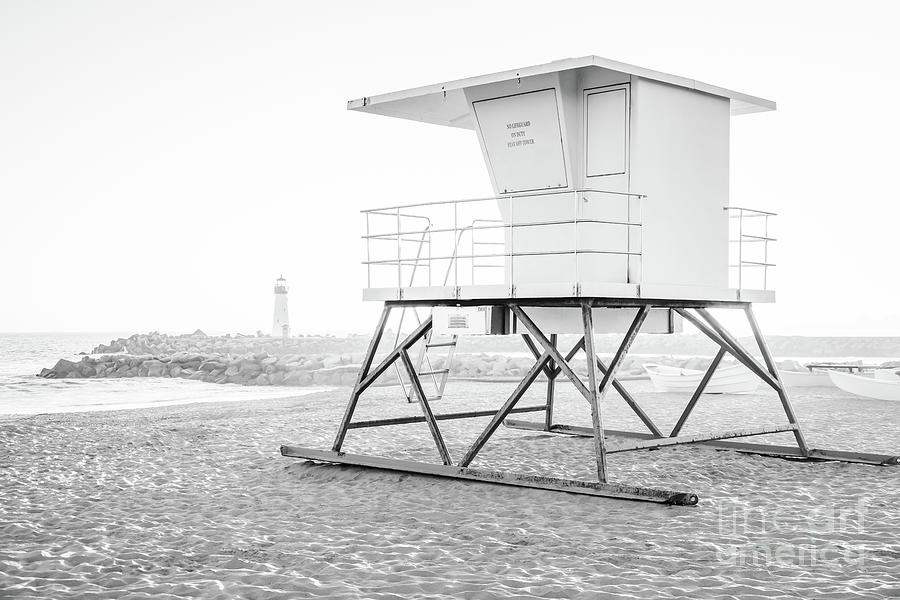 Santa Cruz Beach Lifeguard Stand Black and White Picture Photograph by Paul Velgos