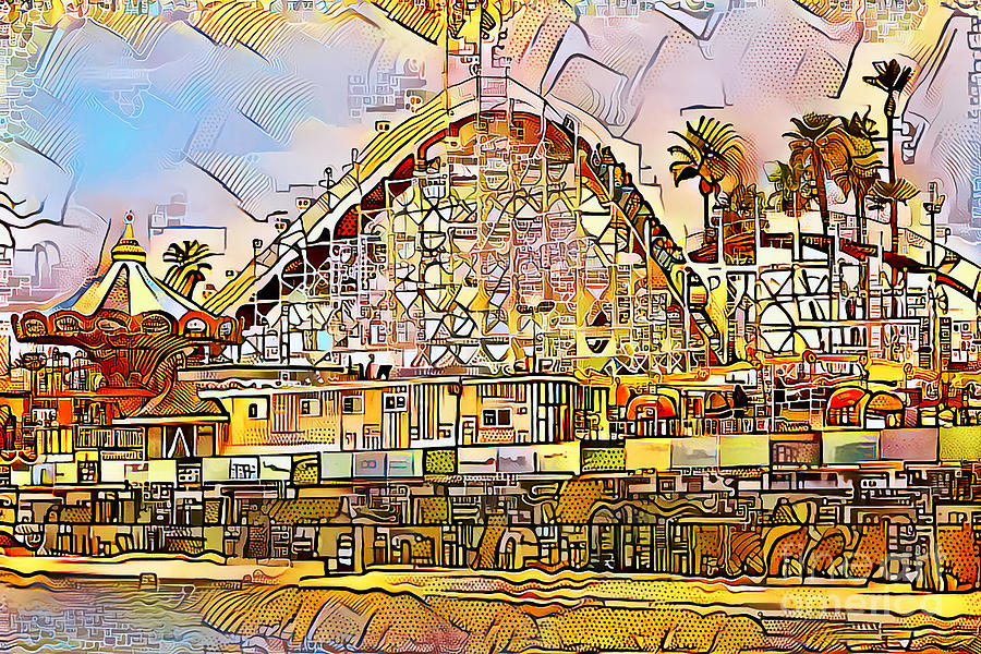 Santa Cruz Boardwalk Giant Dipper in Rough Lines and Vibrant Contemporary Golden Colors 20200821 Photograph by Wingsdomain Art and Photography