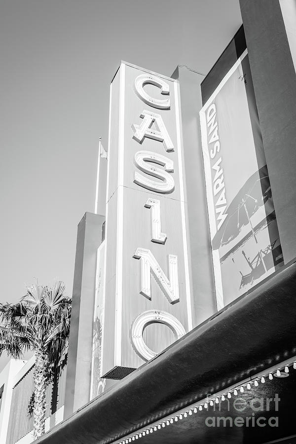 Santa Cruz Casino Arcade Sign Black and White Photo Photograph by Paul Velgos