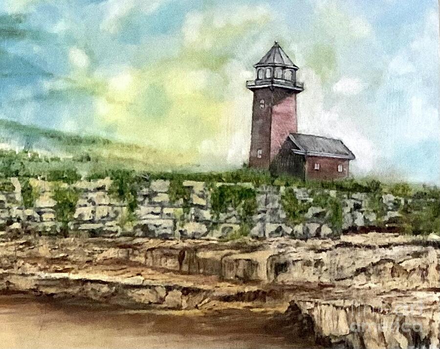 Santa Cruz Point Lighthouse Cliffs Painting by Michael Silbaugh