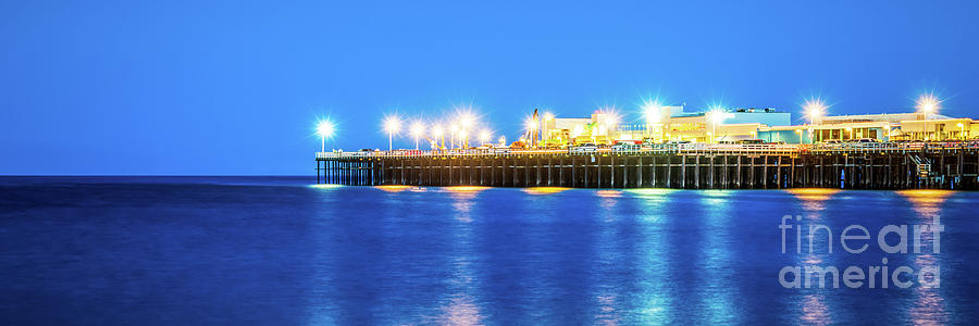 Santa Cruz Wharf Pier at Night Panorama Photo Photograph by Paul Velgos