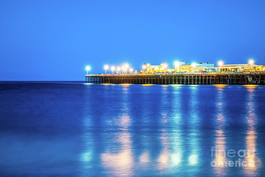 Santa Cruz Wharf Pier at Night Photo Photograph by Paul Velgos