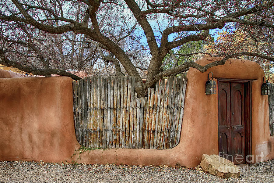 Santa Fe Adobe Fence and Door Photograph by Teresa Zieba