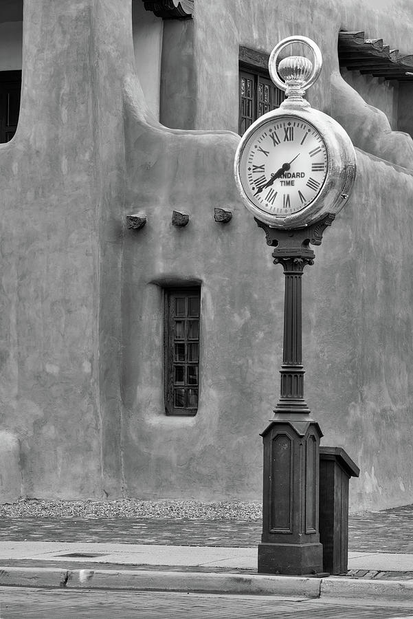 Santa Fe Clock bw Photograph by Jerry Fornarotto