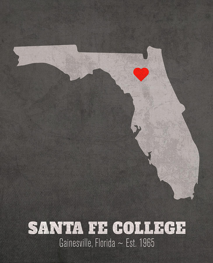 Gainesville Mixed Media - Santa Fe College Gainesville Florida Founded Date Heart Map by Design Turnpike
