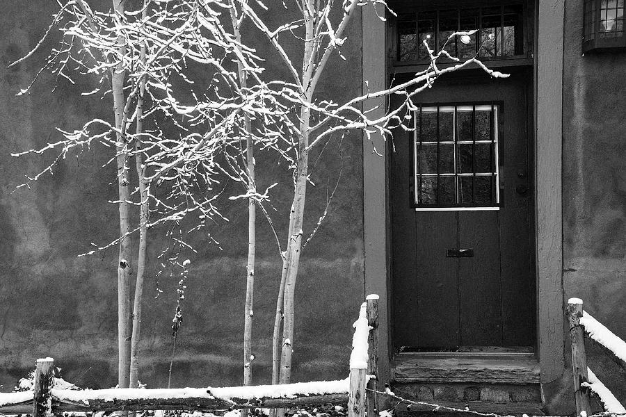 Santa Fe Photograph - Santa Fe Door Black and White by Dave Dilli
