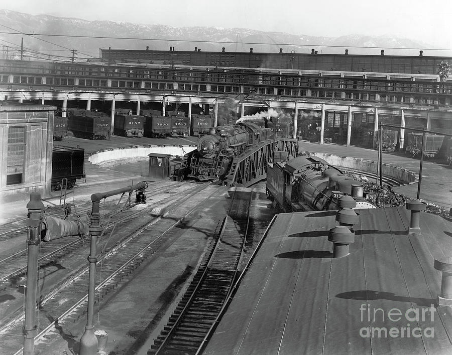 San Bernardino Photograph - Santa Fe Railroad Turntable and Roundhouse Circa 1940 by Monterey County Historical Society
