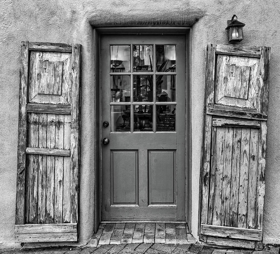 Santa Fe Turquois Door bw Photograph by Jerry Fornarotto