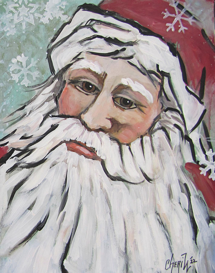 Santa Hopped Into My Page Painting by Cheri Wollenberg