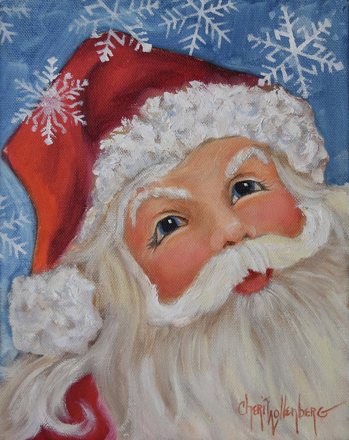 Santa III 8x10 Original Oil Painting 2 by Cheri Wollenberg 2019 Painting by Cheri Wollenberg