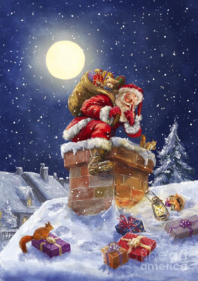 Santa in chimney Painting by Patrick Hoenderkamp - Fine Art America