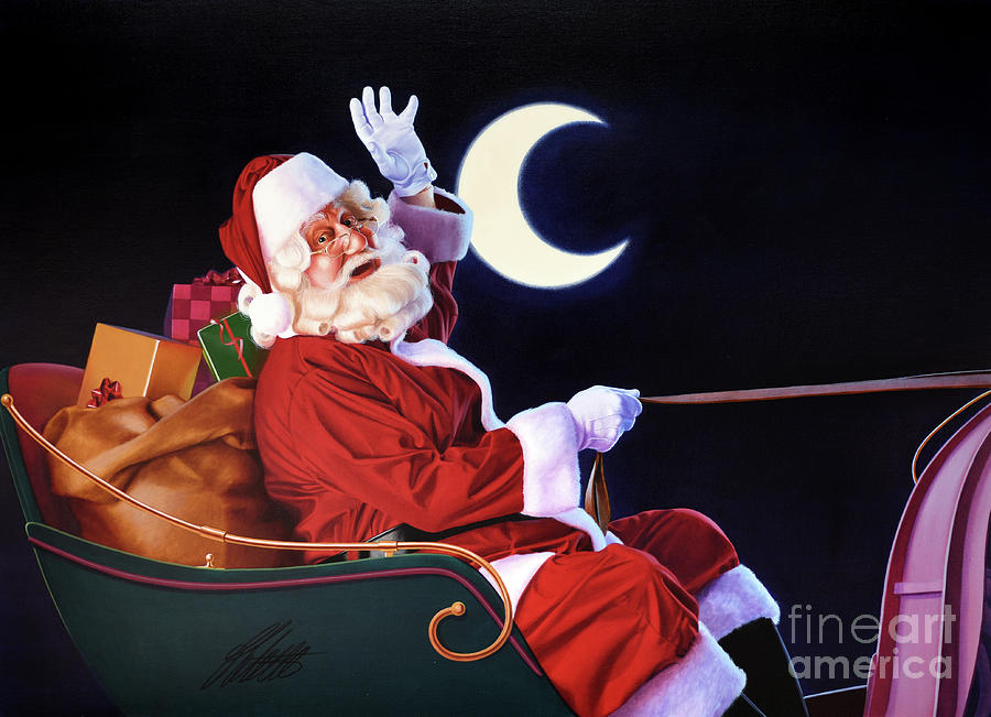 Santa In His Sleigh Painting by Ed Little