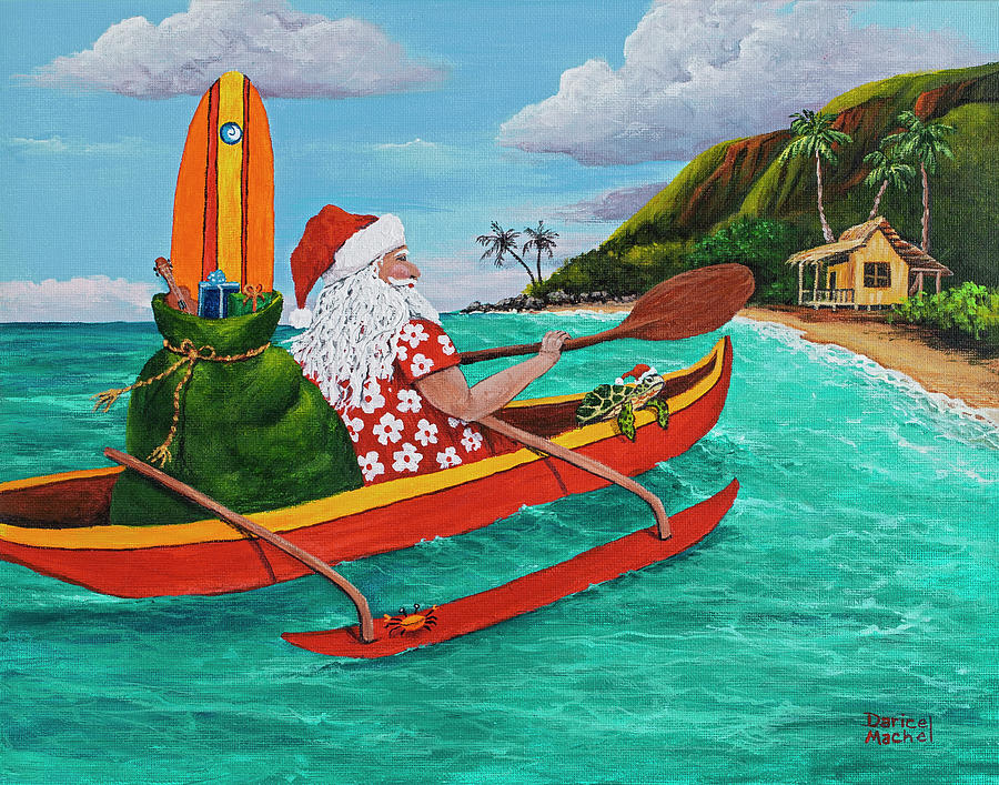 Santa In Red Canoe Painting by Darice Machel McGuire