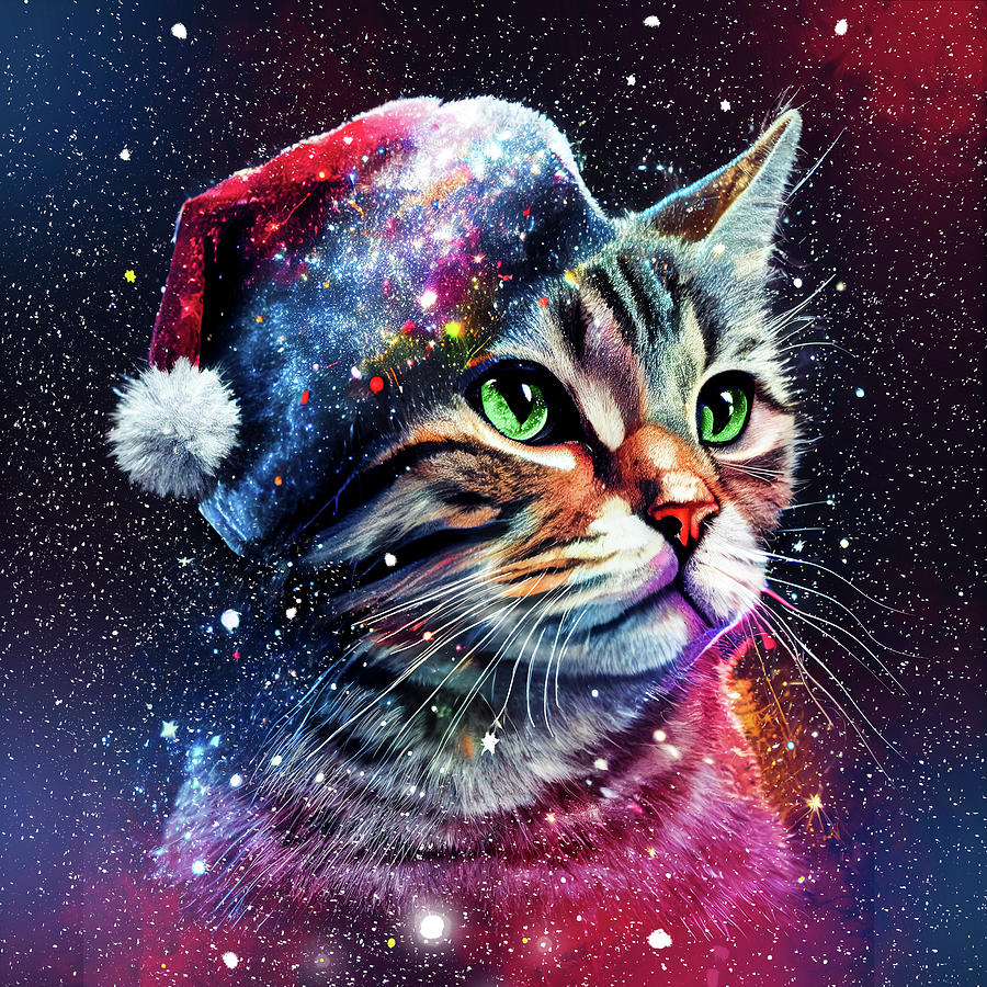 Santa Kitty Of The Stars Digital Art by Mark Tisdale