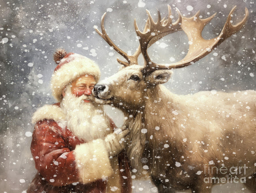 Santa Loves His Reindeer Painting by Tina LeCour