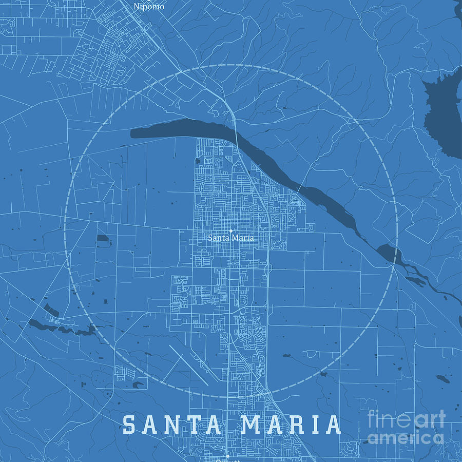 Santa Maria CA City Vector Road Map Blue Text Digital Art by Frank ...