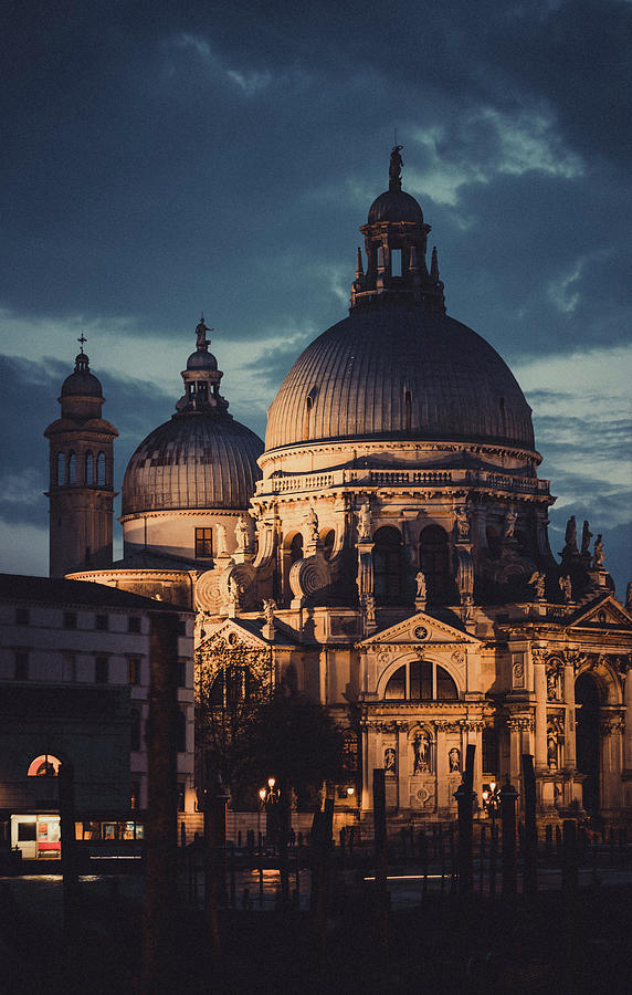 Santa Maria della Salute in shadow at night in Venice, Italy Photograph by Maggie Mccall