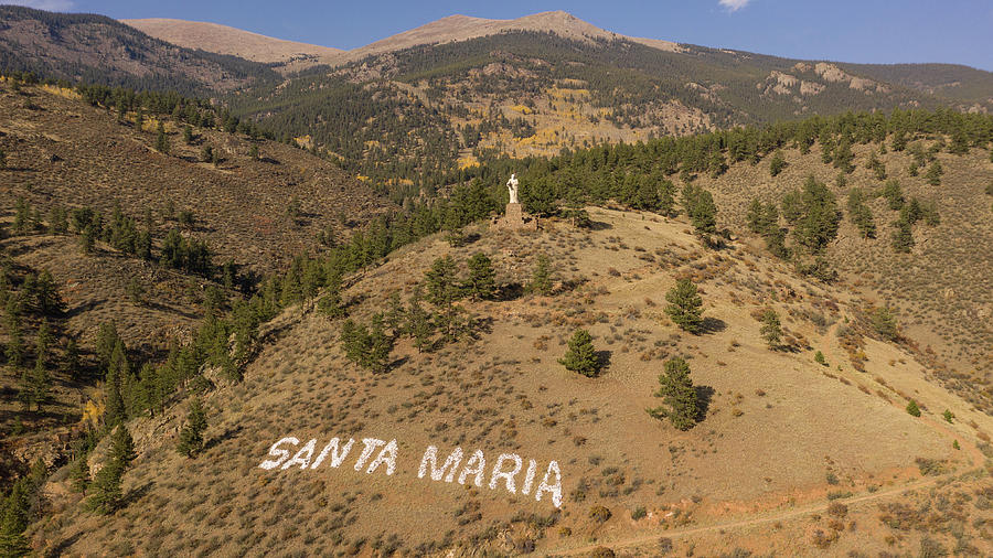 Santa Maria Statue Colorado by Drone Photograph by John McGraw