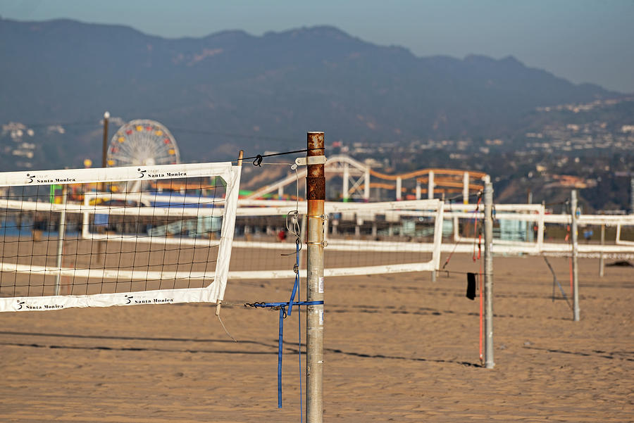 Santa Monica CA Volleyball Nets and Santa Monica Pier Photograph by Toby McGuire