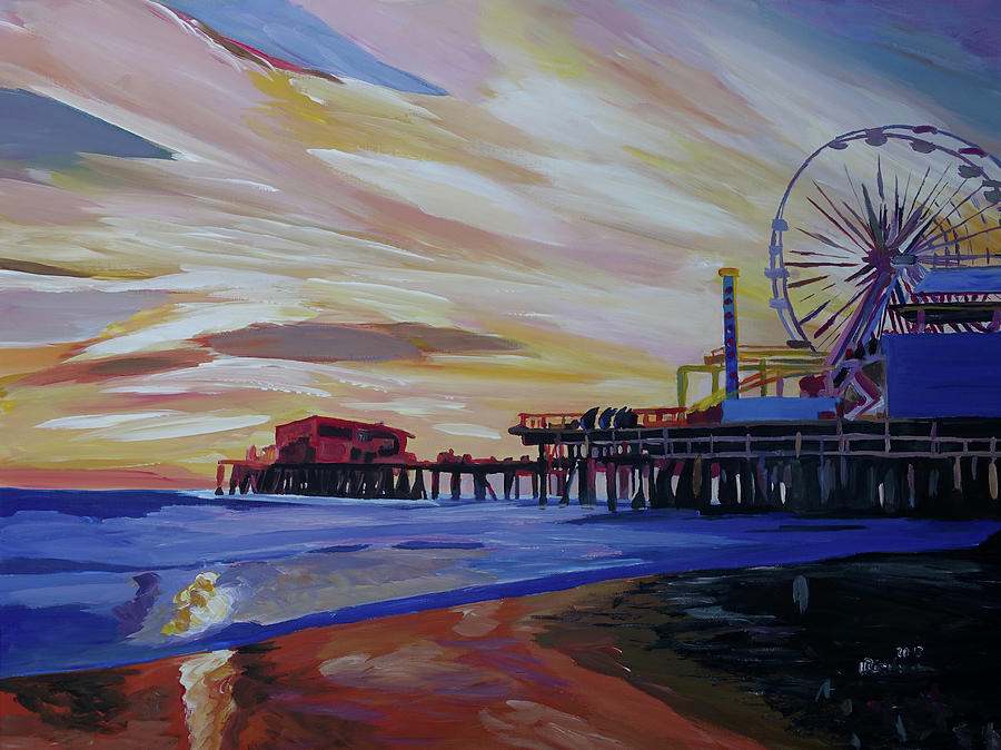 Santa Monica Pier Painting - Santa Monica Pier at Sunset by M Bleichner